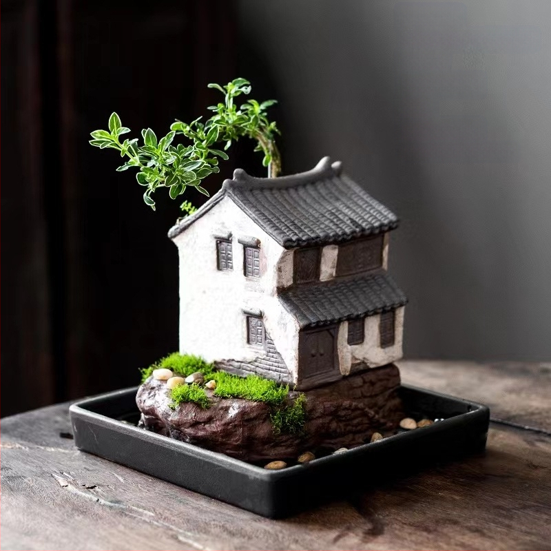 Декорация от бамбукови саксии за цветя в ретро стил, креативна зелена саксия за цветя в аквариум, пейзажна декорация за домашен офис