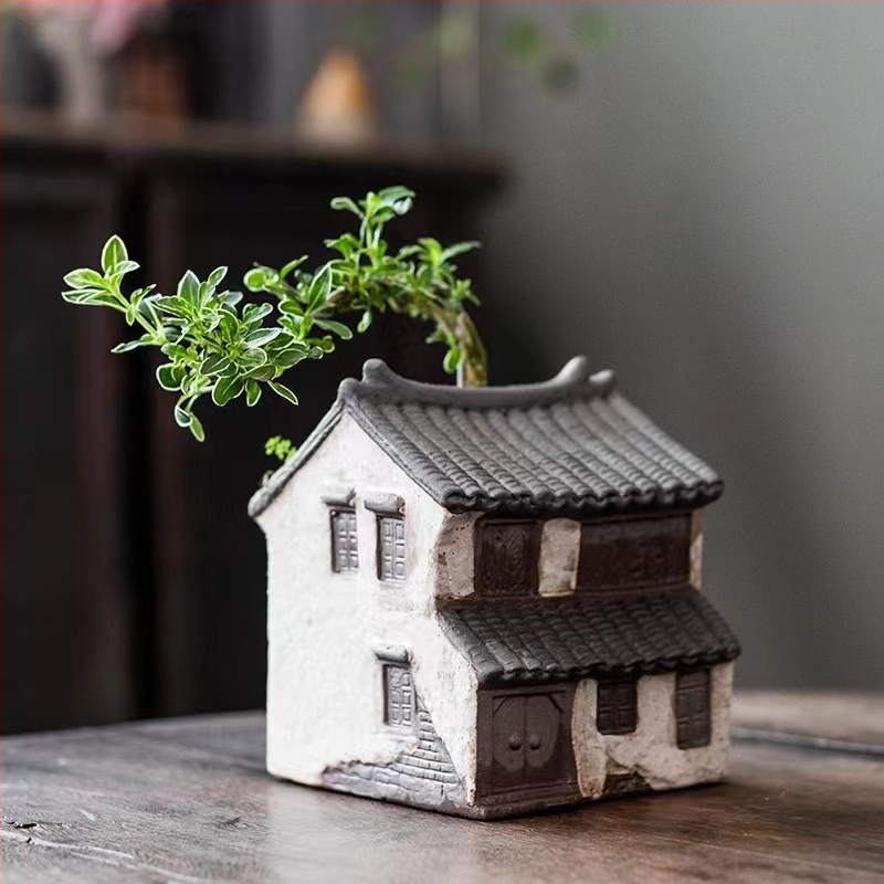 Декорация от бамбукови саксии за цветя в ретро стил, креативна зелена саксия за цветя в аквариум, пейзажна декорация за домашен офис