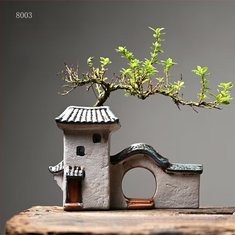 Декорация от бамбукови саксии за цветя в ретро стил, креативна зелена саксия за цветя в аквариум, пейзажна декорация за домашен офис