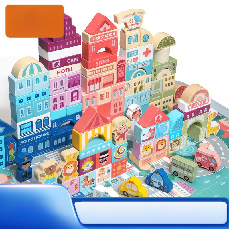 cpc laste puidust ehitusklotsid linnatänavamaastik värvikas tegelane loom auto suurte osakeste ehitusklotsid tünnikujulised mänguasjad