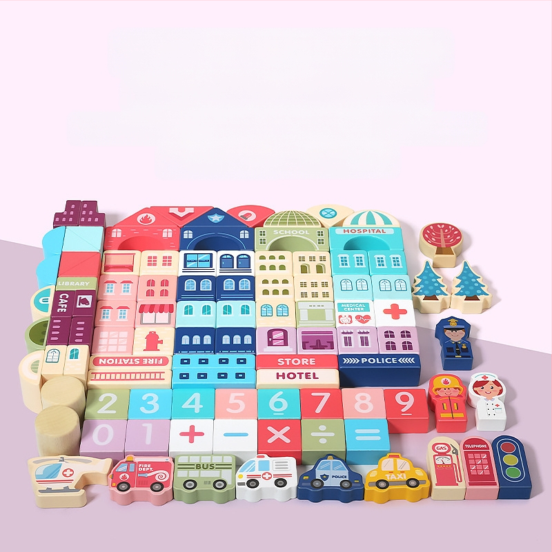 cpc laste puidust ehitusklotsid linnatänavamaastik värvikas tegelane loom auto suurte osakeste ehitusklotsid tünnikujulised mänguasjad