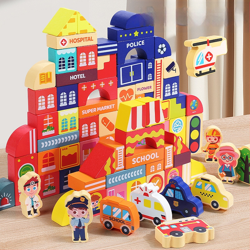 cpc laste puidust ehitusklotsid linnatänavamaastik värvikas tegelane loom auto suurte osakeste ehitusklotsid tünnikujulised mänguasjad