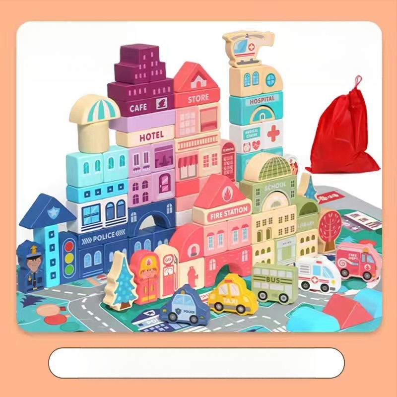 cpc laste puidust ehitusklotsid linnatänavamaastik värvikas tegelane loom auto suurte osakeste ehitusklotsid tünnikujulised mänguasjad