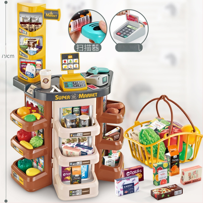 Piiriülene laste simulatsiooniga supermarketi jäätise ostukorvi komplekt krediitkaardiskanneriga pere kassapidaja supermarketi mänguasjad