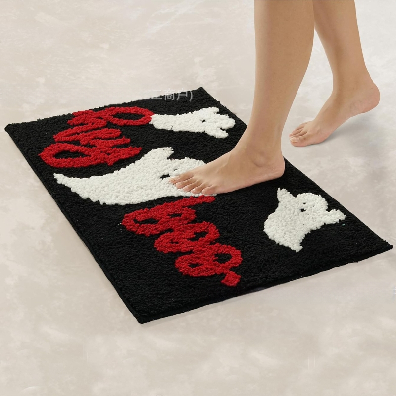 Piiriülene Halloweeni naljaka kujuga kašmiirist vannitoa libisemiskindel matt, koomiksiga sissepääsu uksematt, Temu dropshipping põrandamatt