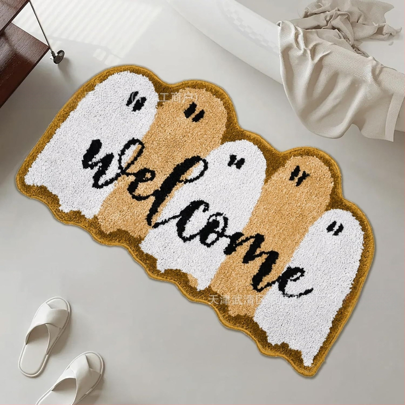 Piiriülene Halloweeni naljaka kujuga kašmiirist vannitoa libisemiskindel matt, koomiksiga sissepääsu uksematt, Temu dropshipping põrandamatt