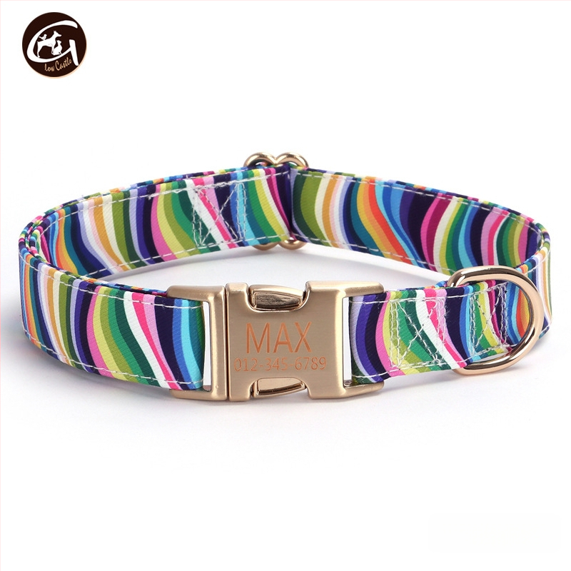 Uus kirjaga koerakaelarihm lilla roosa triibuga lemmikloomatarvete väliskaubanduse veojõuga koerakett madal kuldne pandla kiri