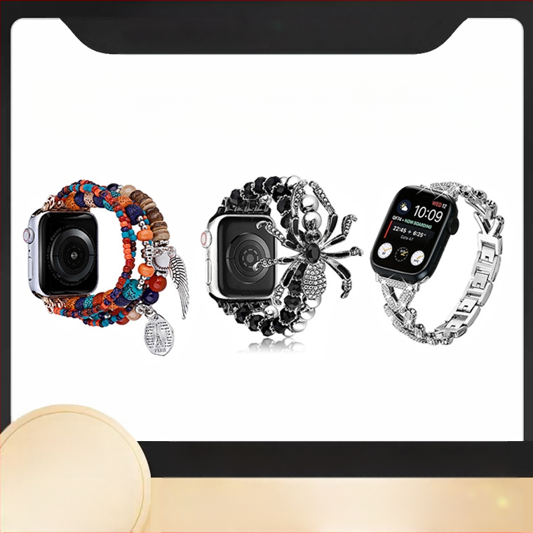 Sobib Apple Samsung Watchile. Täielik valik universaalseid boheemlaslikke kellarihmasid. Väliskaubanduse inventuuri helmestega metallist käevõru.