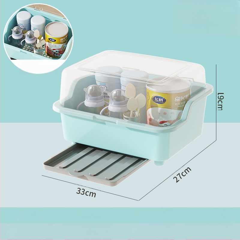 Kūdikių buteliukų laikymo dėžutė, kūdikių reikmenys, dulkėms atsparus drenažo stovas su dangčiu, kūdikių stalo reikmenys, žaislai, naujagimių maisto papildų laikymo dėžutė