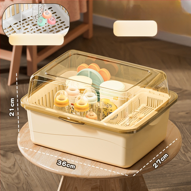 Kūdikių buteliukų laikymo dėžutė, kūdikių reikmenys, dulkėms atsparus drenažo stovas su dangčiu, kūdikių stalo reikmenys, žaislai, naujagimių maisto papildų laikymo dėžutė