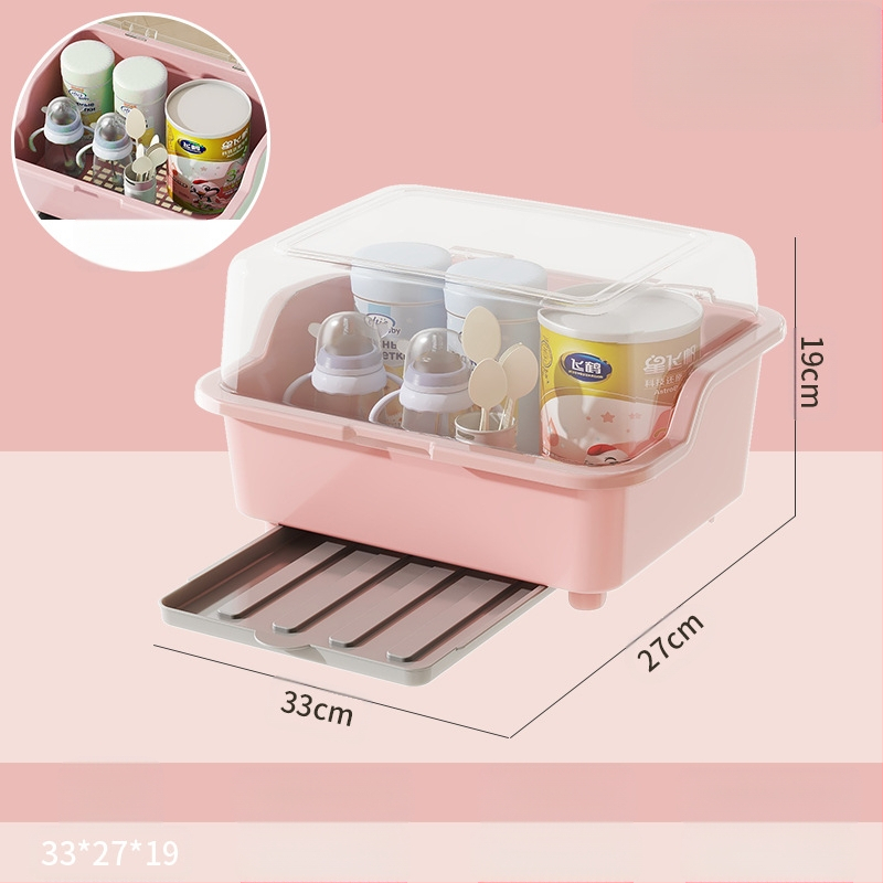 Kūdikių buteliukų laikymo dėžutė, kūdikių reikmenys, dulkėms atsparus drenažo stovas su dangčiu, kūdikių stalo reikmenys, žaislai, naujagimių maisto papildų laikymo dėžutė