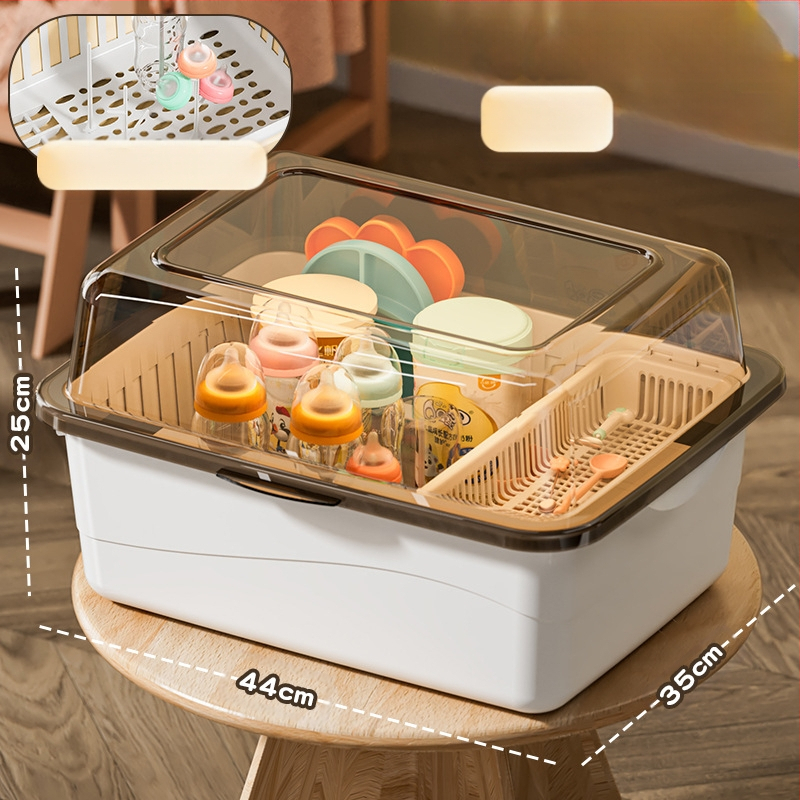 Kūdikių buteliukų laikymo dėžutė, kūdikių reikmenys, dulkėms atsparus drenažo stovas su dangčiu, kūdikių stalo reikmenys, žaislai, naujagimių maisto papildų laikymo dėžutė