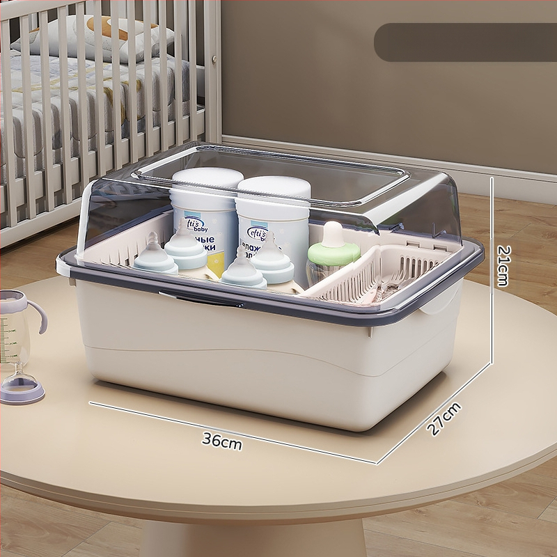 Kūdikių buteliukų laikymo dėžutė, kūdikių reikmenys, dulkėms atsparus drenažo stovas su dangčiu, kūdikių stalo reikmenys, žaislai, naujagimių maisto papildų laikymo dėžutė
