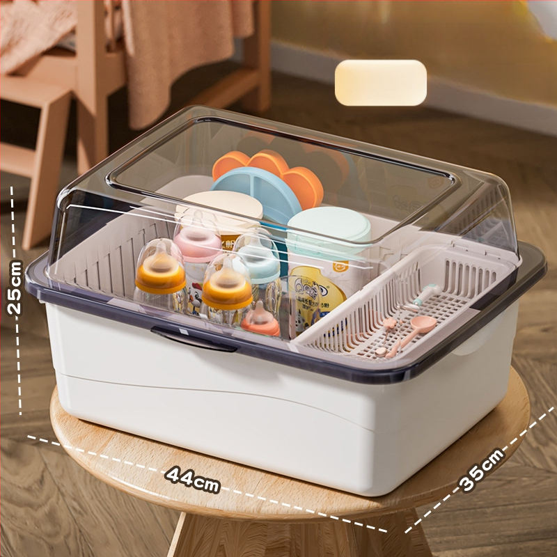 Kūdikių buteliukų laikymo dėžutė, kūdikių reikmenys, dulkėms atsparus drenažo stovas su dangčiu, kūdikių stalo reikmenys, žaislai, naujagimių maisto papildų laikymo dėžutė