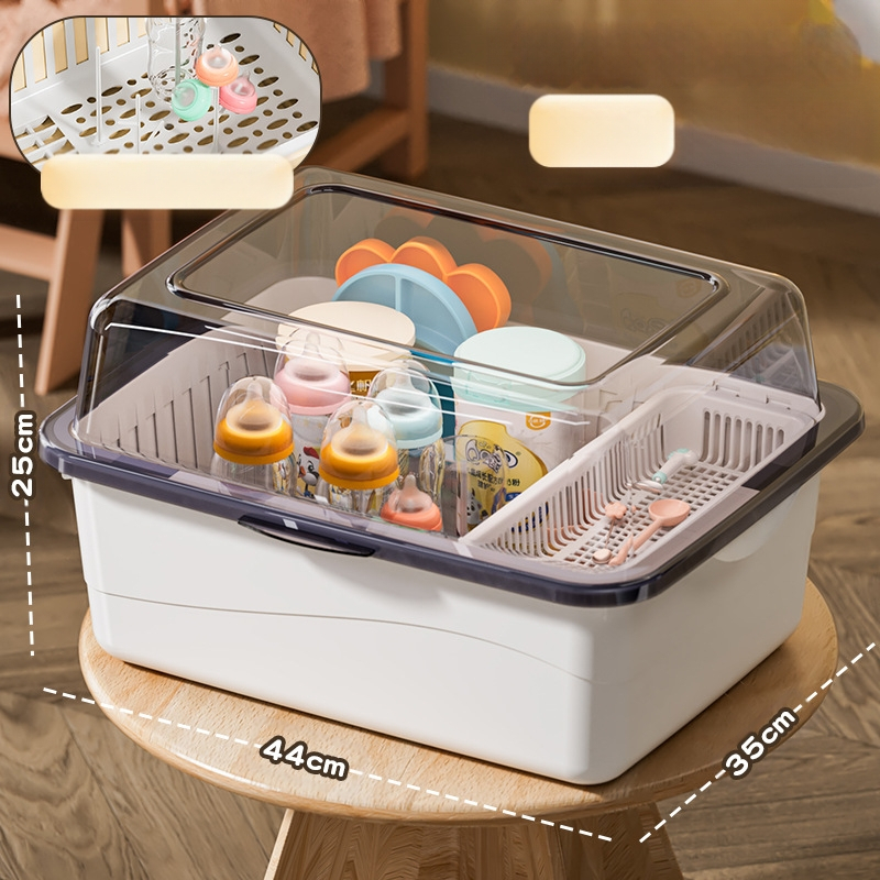 Kūdikių buteliukų laikymo dėžutė, kūdikių reikmenys, dulkėms atsparus drenažo stovas su dangčiu, kūdikių stalo reikmenys, žaislai, naujagimių maisto papildų laikymo dėžutė