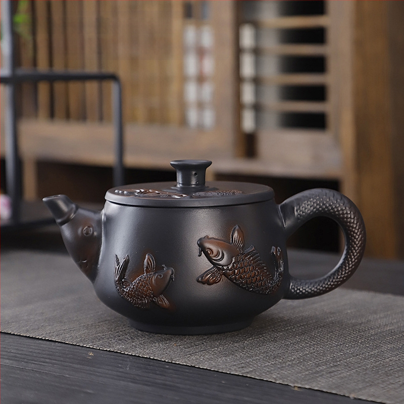 Lila kerámia kung fu teáskészlet öltöny retro háztartási egyszerű teáskanna fedél tál teáskészlet kiegészítők magas színű, értékű kézzel készített ajándék