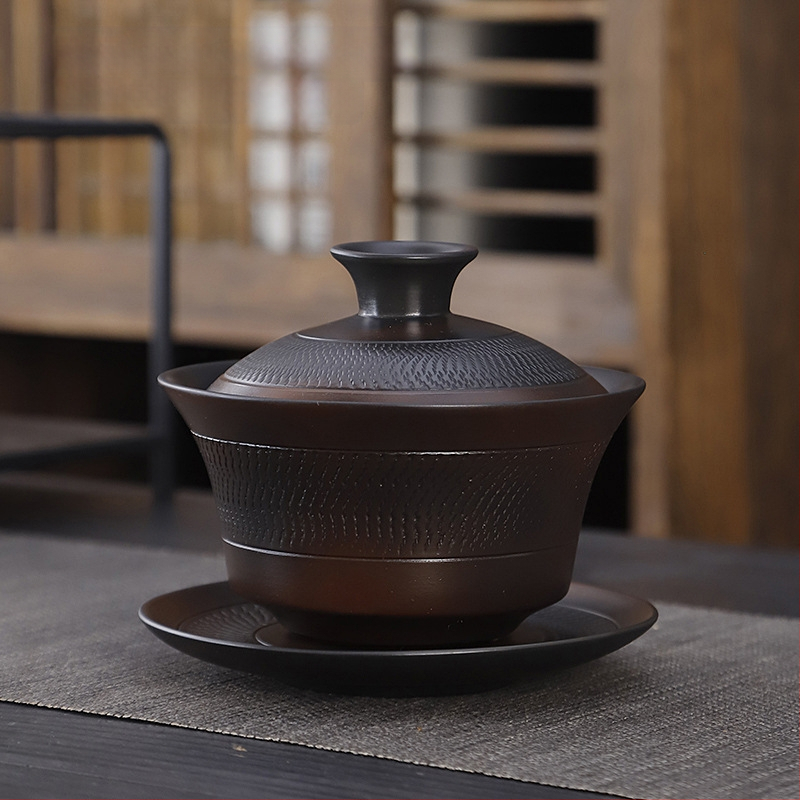 Lila kerámia kung fu teáskészlet öltöny retro háztartási egyszerű teáskanna fedél tál teáskészlet kiegészítők magas színű, értékű kézzel készített ajándék