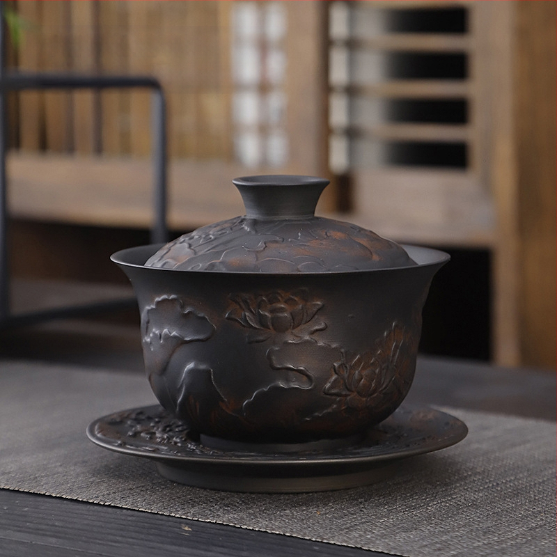 Lila kerámia kung fu teáskészlet öltöny retro háztartási egyszerű teáskanna fedél tál teáskészlet kiegészítők magas színű, értékű kézzel készített ajándék