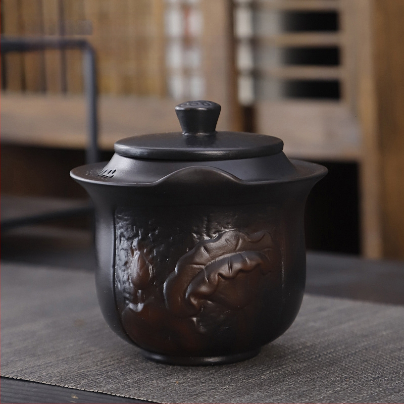 Lila kerámia kung fu teáskészlet öltöny retro háztartási egyszerű teáskanna fedél tál teáskészlet kiegészítők magas színű, értékű kézzel készített ajándék