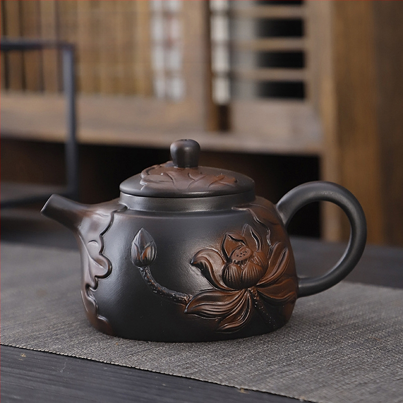 Lila kerámia kung fu teáskészlet öltöny retro háztartási egyszerű teáskanna fedél tál teáskészlet kiegészítők magas színű, értékű kézzel készített ajándék