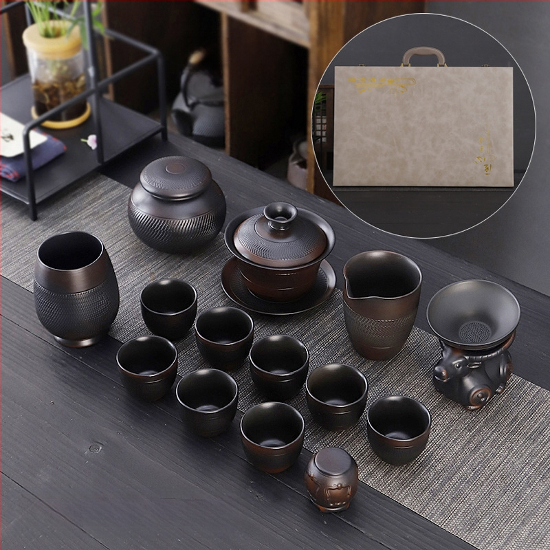 Lila kerámia kung fu teáskészlet öltöny retro háztartási egyszerű teáskanna fedél tál teáskészlet kiegészítők magas színű, értékű kézzel készített ajándék