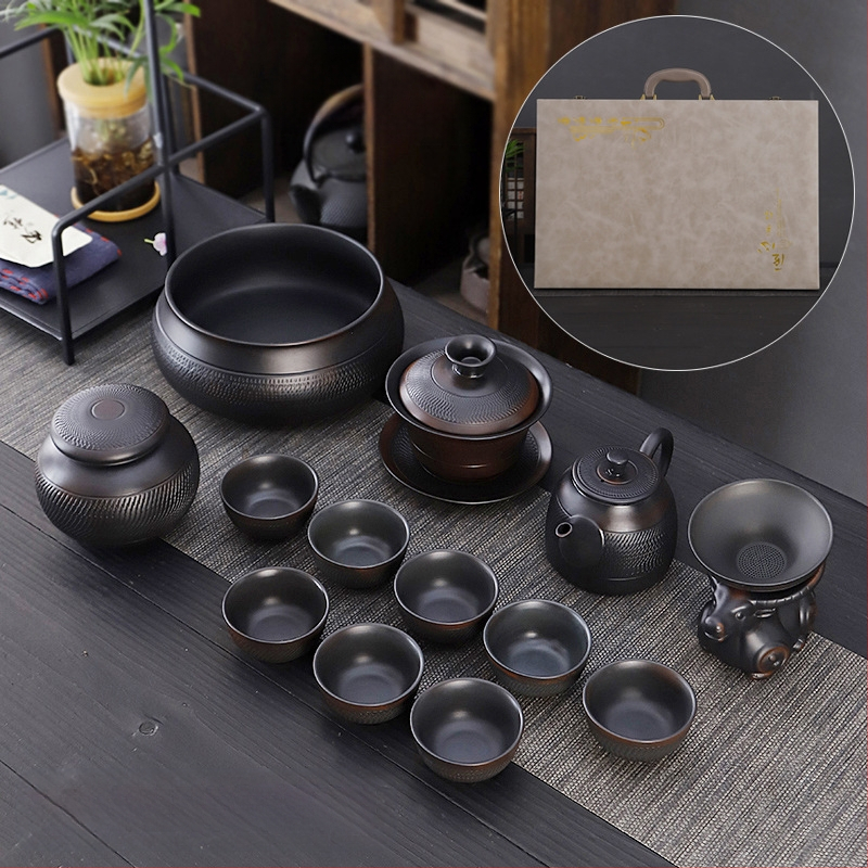 Lila kerámia kung fu teáskészlet öltöny retro háztartási egyszerű teáskanna fedél tál teáskészlet kiegészítők magas színű, értékű kézzel készített ajándék