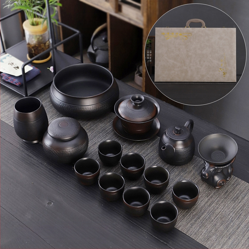 Lila kerámia kung fu teáskészlet öltöny retro háztartási egyszerű teáskanna fedél tál teáskészlet kiegészítők magas színű, értékű kézzel készített ajándék