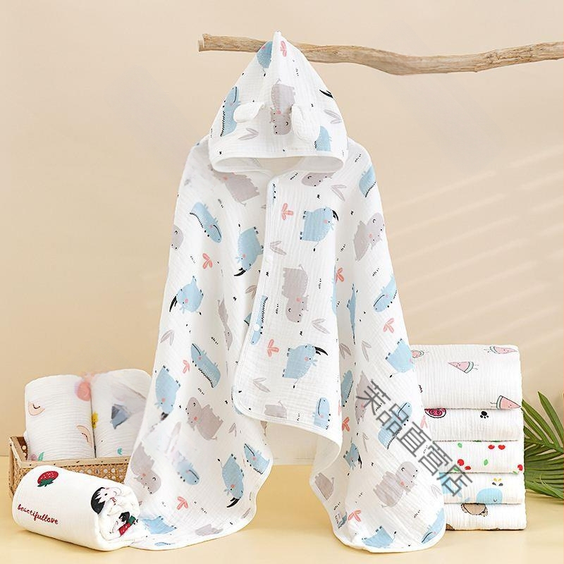 Keturių sluoksnių grynos medvilnės marlės vaikiškas rankšluostis, kūdikio apsiaustas su gobtuvu, maudymosi apsiaustas berniukams ir mergaitėms, šiltas chalatas