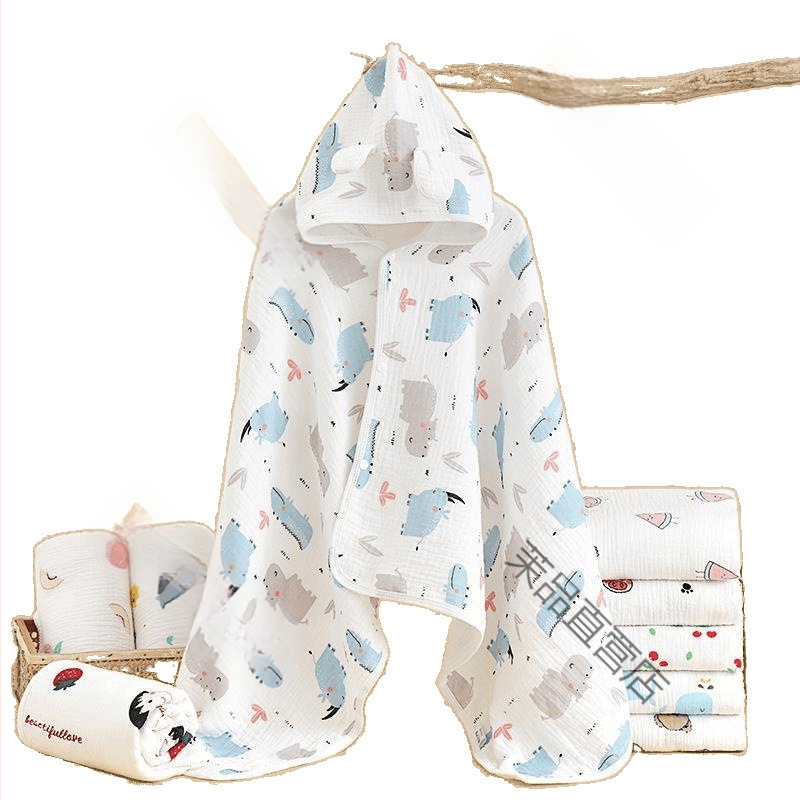 Keturių sluoksnių grynos medvilnės marlės vaikiškas rankšluostis, kūdikio apsiaustas su gobtuvu, maudymosi apsiaustas berniukams ir mergaitėms, šiltas chalatas