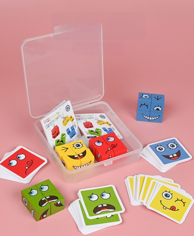 Детски сменящи лицето кубчета на Рубик, строителни блокове, образователни играчки, интерактивна настолна бойна игра за родители и деца, дървена усмихната шарка, кубче на Рубик