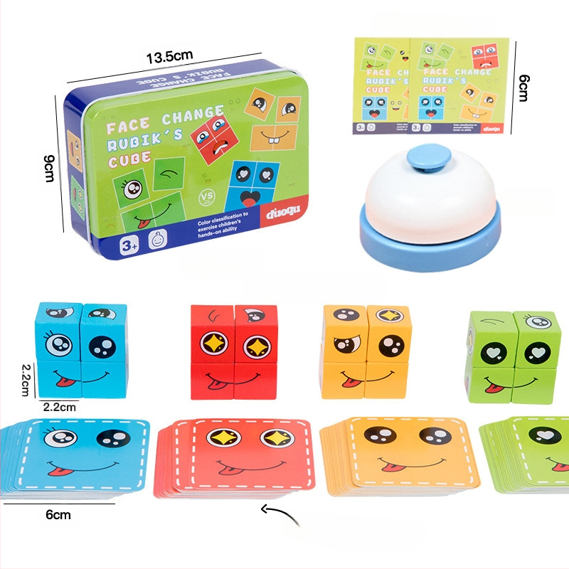 Детски сменящи лицето кубчета на Рубик, строителни блокове, образователни играчки, интерактивна настолна бойна игра за родители и деца, дървена усмихната шарка, кубче на Рубик