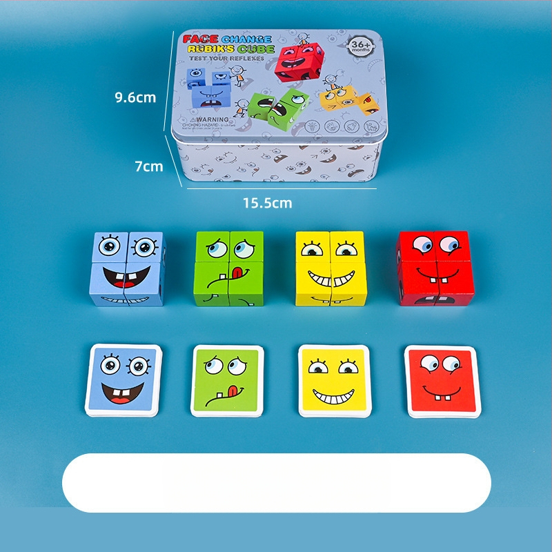 Детски сменящи лицето кубчета на Рубик, строителни блокове, образователни играчки, интерактивна настолна бойна игра за родители и деца, дървена усмихната шарка, кубче на Рубик