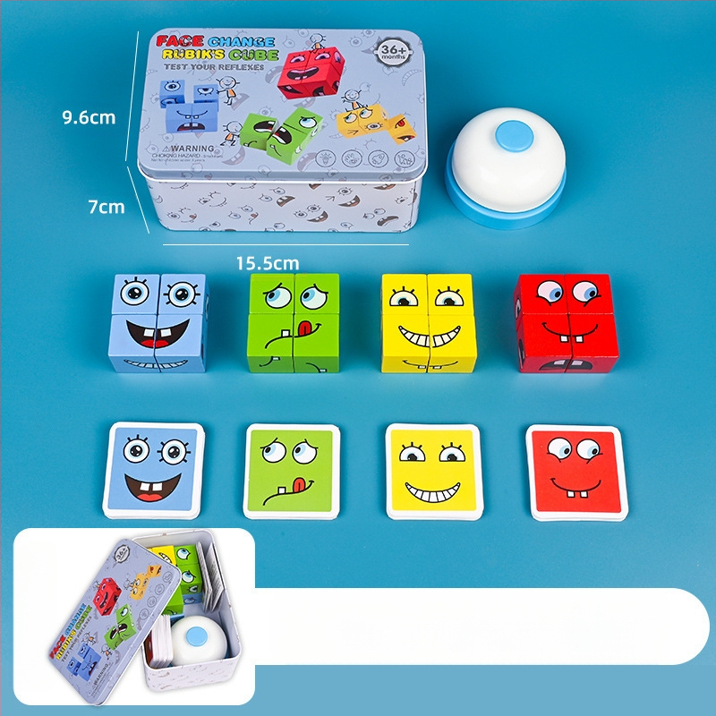 Детски сменящи лицето кубчета на Рубик, строителни блокове, образователни играчки, интерактивна настолна бойна игра за родители и деца, дървена усмихната шарка, кубче на Рубик