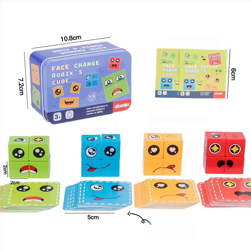 Детски сменящи лицето кубчета на Рубик, строителни блокове, образователни играчки, интерактивна настолна бойна игра за родители и деца, дървена усмихната шарка, кубче на Рубик