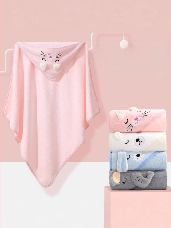 Korallfliisist kott beebirätikule, tikitud, armas, pehme, imav, kiiresti kuivav, kapuutsiga beebitekk, piiriülene, eksklusiivne