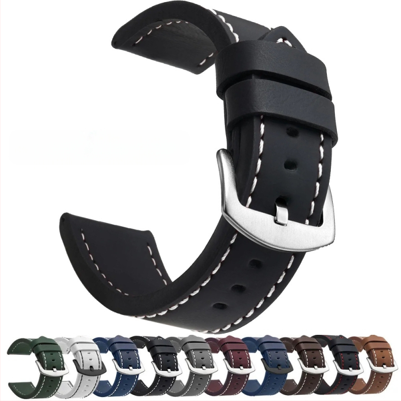 Väliskaubanduse moerihm ehtsast nahast universaalne servarihm unisex 18mm, 20mm, 22mm, 24mm hõbedane pandla, must pandla