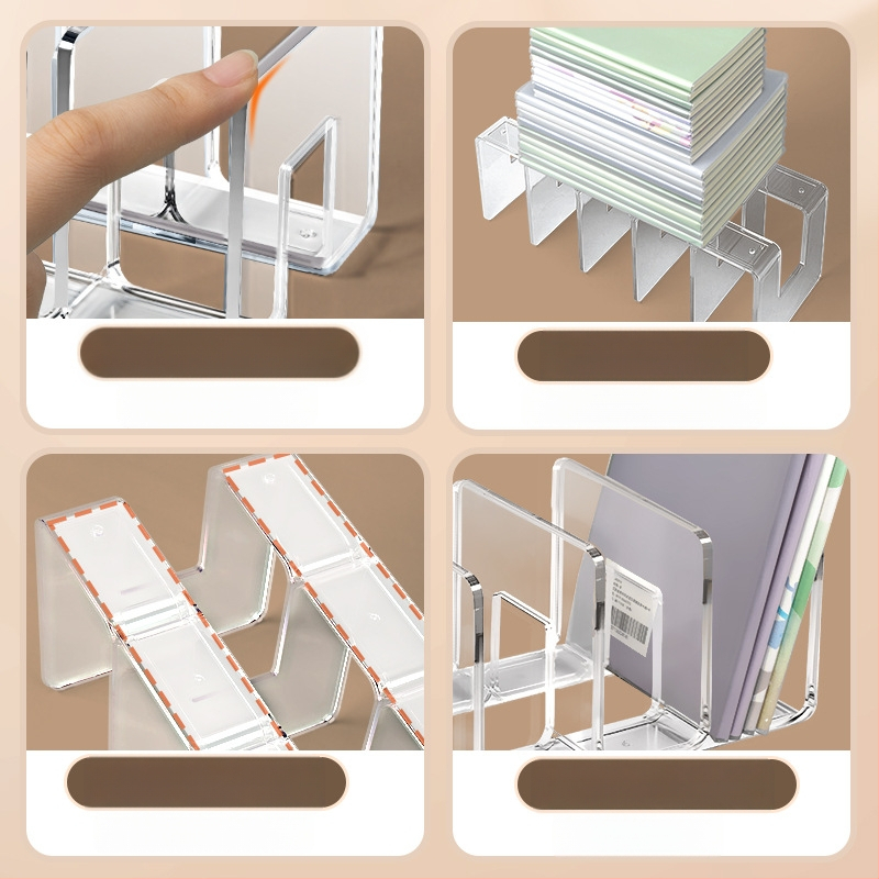 Könyvesállvány, olvasóállvány, könyvcsipesz, asztali könyvespolc, asztali fix könyvtároló állvány, elválasztó, átlátszó akril