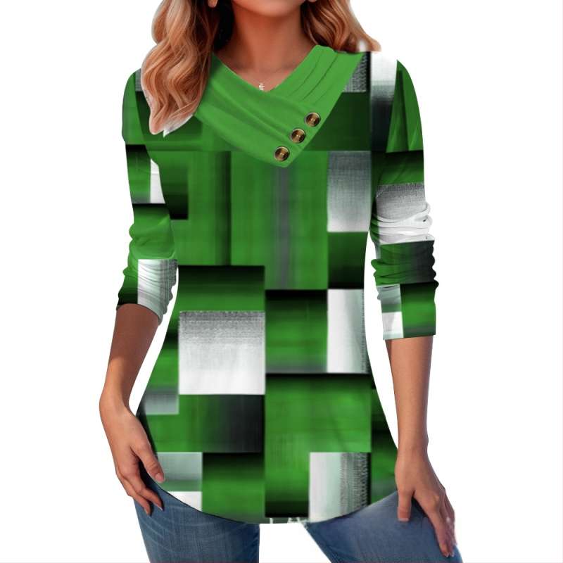 Határokon átnyúló Amazon AliExpress, Európa és az Egyesült Államok őszi és téli új divatos, nyomtatott V-nyakú, gombos hosszú ujjú póló felső