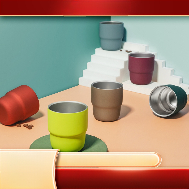 Užsienio prekybos tiekimas 304 nerūdijančio plieno laiptelių puodelis spalvotas sulčių kavos puodelis lauko dvigubai izoliuotas burnos puodelis