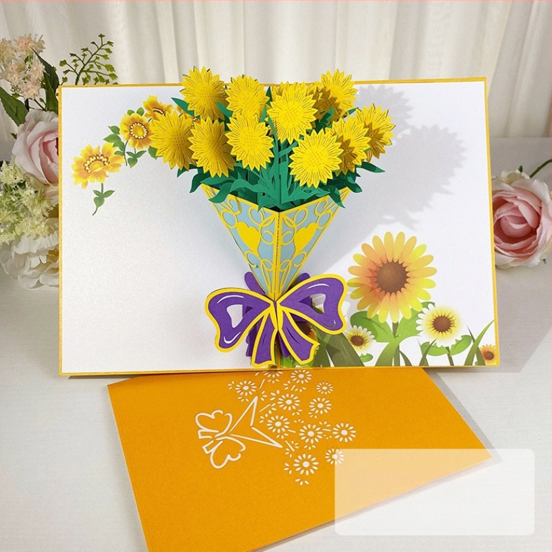 Sünnipäeva õnnitluskaart tuule, liblikate tantsu, päevalille, kõrge sensatsiooniga 3D uus valentinipäeva kolmemõõtmeline kaart loominguline käsitöö isetegemine