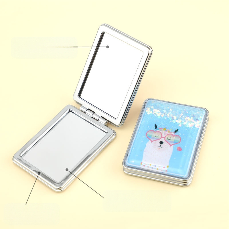 Kaasaskantav meigipeegel laos, ristkülikukujuline trendikas vedelliiva ilupeegel, naiste kahepoolne kokkupandav minimeigipeegel