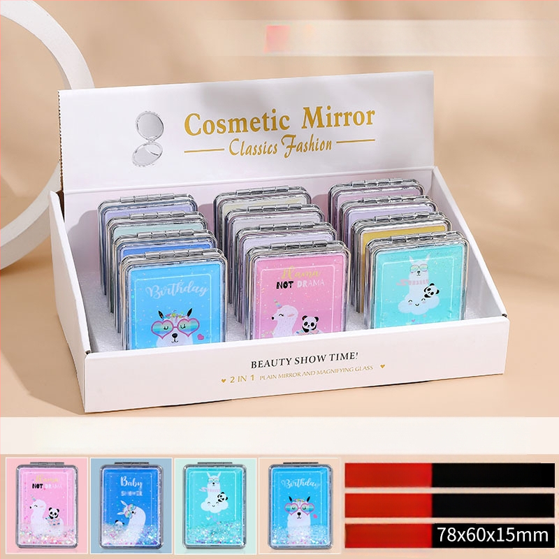 Hordozható sminktükör raktáron, téglalap alakú, divatos, folyékony homok szépségtükör, női kétoldalas, összecsukható mini sminktükör