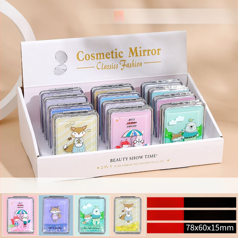 Hordozható sminktükör raktáron, téglalap alakú, divatos, folyékony homok szépségtükör, női kétoldalas, összecsukható mini sminktükör