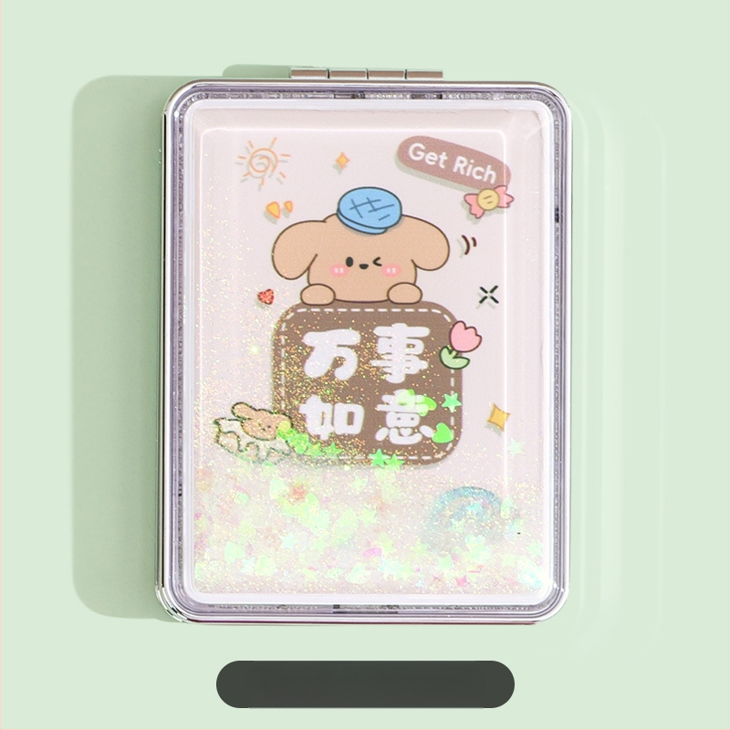 Hordozható sminktükör raktáron, téglalap alakú, divatos, folyékony homok szépségtükör, női kétoldalas, összecsukható mini sminktükör