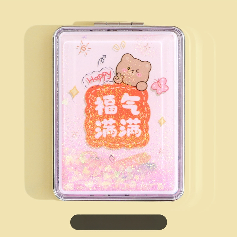 Hordozható sminktükör raktáron, téglalap alakú, divatos, folyékony homok szépségtükör, női kétoldalas, összecsukható mini sminktükör