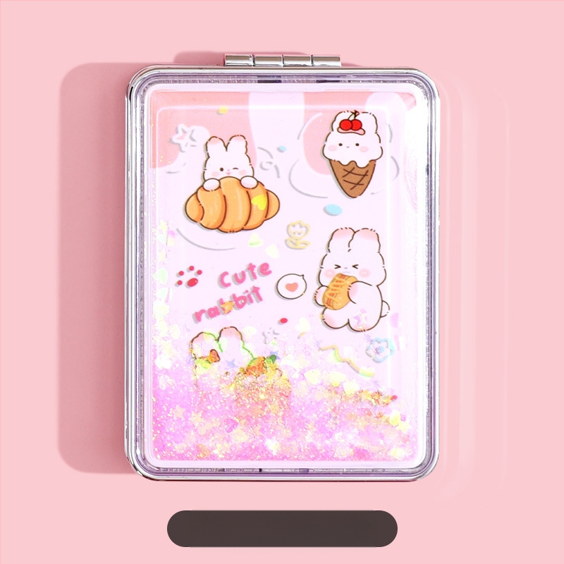 Hordozható sminktükör raktáron, téglalap alakú, divatos, folyékony homok szépségtükör, női kétoldalas, összecsukható mini sminktükör