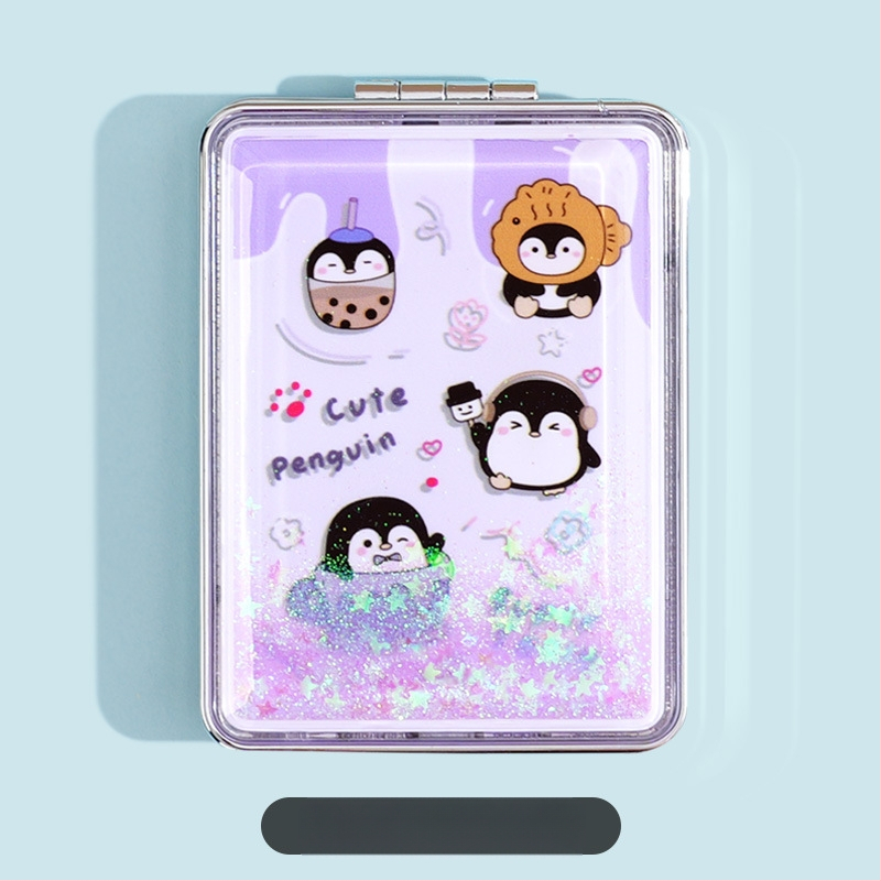 Hordozható sminktükör raktáron, téglalap alakú, divatos, folyékony homok szépségtükör, női kétoldalas, összecsukható mini sminktükör