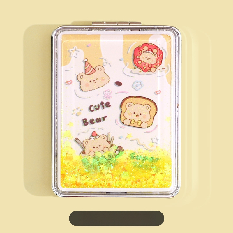 Hordozható sminktükör raktáron, téglalap alakú, divatos, folyékony homok szépségtükör, női kétoldalas, összecsukható mini sminktükör