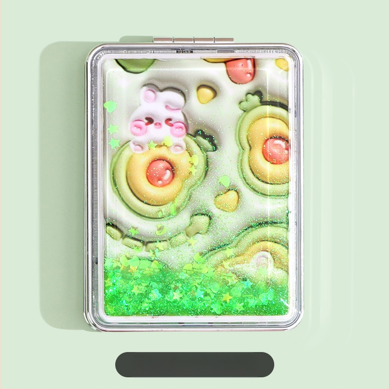 Hordozható sminktükör raktáron, téglalap alakú, divatos, folyékony homok szépségtükör, női kétoldalas, összecsukható mini sminktükör