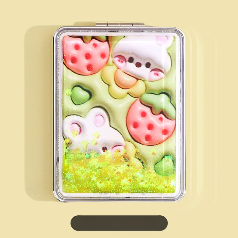 Hordozható sminktükör raktáron, téglalap alakú, divatos, folyékony homok szépségtükör, női kétoldalas, összecsukható mini sminktükör